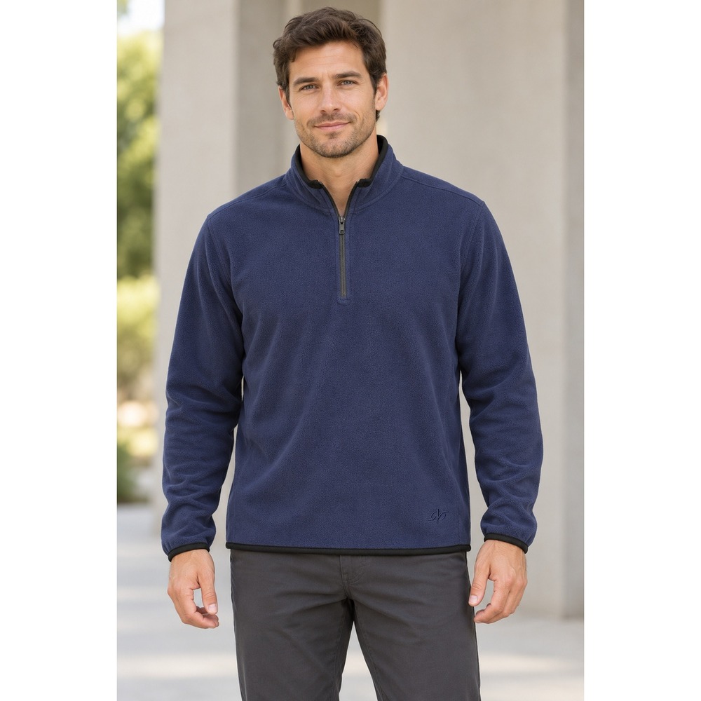 NordicTrack Mens Navy Blue Quarter Zip Fleece Pullover Sweater Large L